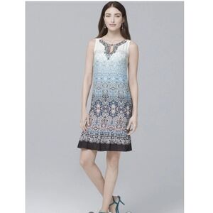 WHBM | Blue Black Embellished Keyhole Neck Ombre Shift Flowy Dress XS